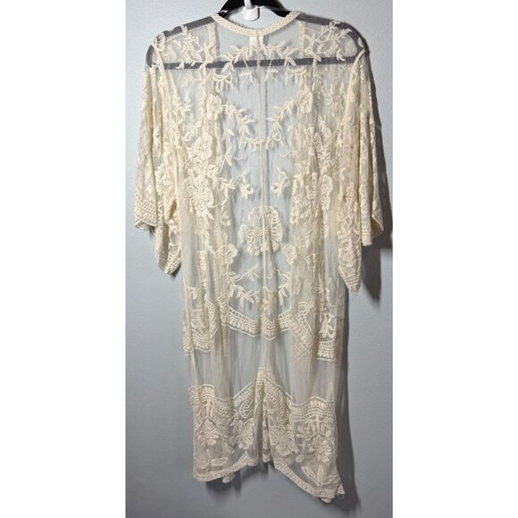 Womens Embroidered Floral Lace Butterfly Crochet Drop Shoulder Cardigan Size S/M - Picture 3 of 11